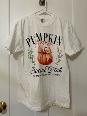 Comfort Colors White Graphic Tee with Orange Pumpkin Accent